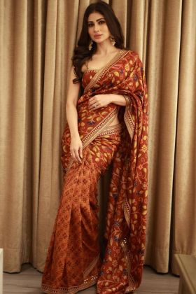 Tv Actress Mouni Roy Style Multi Color Digital Printed Saree
