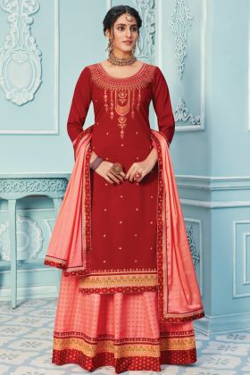 Unique Designer Zam Silk Red Color Lehenga Salwar Suit
