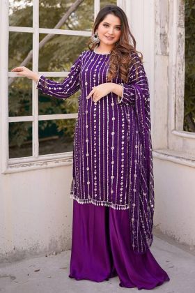 Violet Faux Georgette Readymade Palazzo Dress