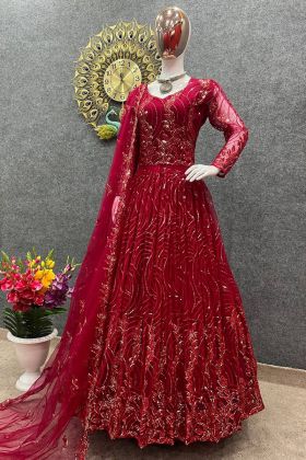 Wedding Special Blood Red Sequence Work Gown
