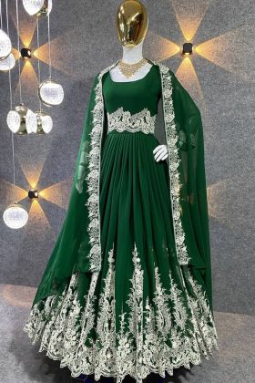 Wedding Special Dark Green Embroidery Work Anarkali Gown