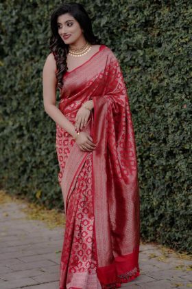 Wedding Special Dark Red Banarasi Soft Silk Saree