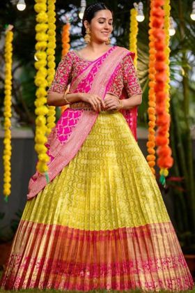Wedding Special Golden Yellow Banarasi Silk Lehenga Choli