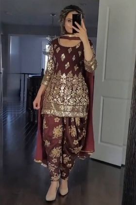Wedding Special Maroon Embroidery Work Dhoti Suit