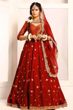 Wedding Special Red Embroidery Work Anarkali Gown