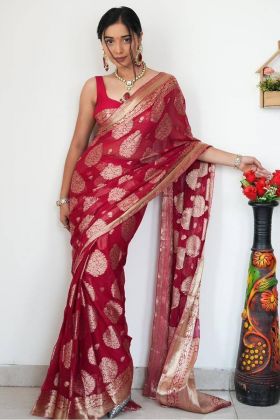 Wedding Special Red Weaving Work Saree