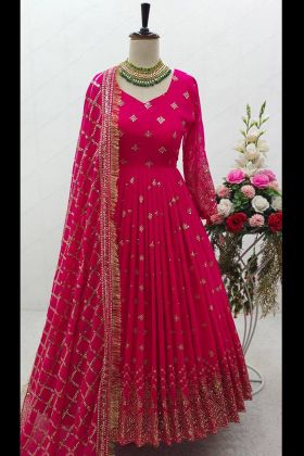 Wedding Wear Dark Pink Sequence Work Anarkali Gown