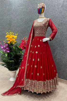 Wedding Wear Red Sequence Embroidery Work Anarkali Gown