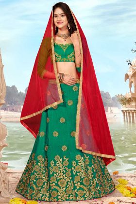 Wedding Special Green Art Silk Lehenga Choli With Net Dupatta