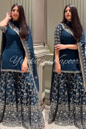 Well Known Indian Designer Yankita Kapoor Wear Peacock Blue Suit