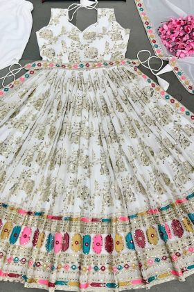 White Embroidery Work Anarkali Style Gown