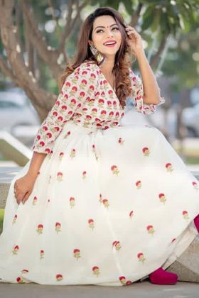 White Embroidery Work Heavy Georgette Long Anarkali Gown
