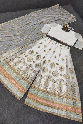 White Embroidery Work Palazzo Salwar Suit