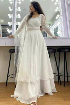 White Faux Georgette Anarkali Gown With Palazzo