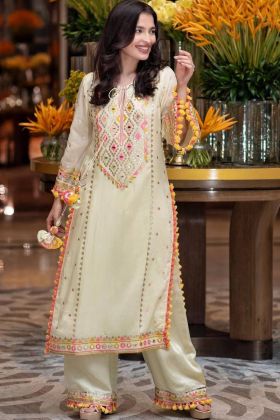 White Faux Georgette Real Mirror Work Straight Salwar Suit