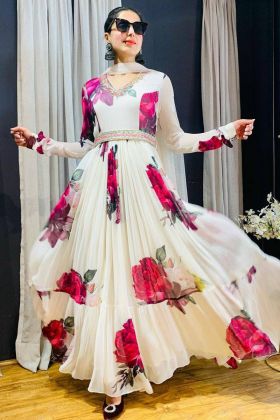 White Sequence Embroidery Work Anarkali Gown