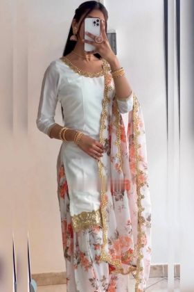 White Sequence Work Dhoti Style Salwar Suit