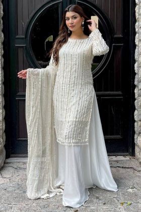 White Sequence Work Palazzo Salwar Suit
