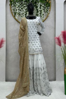 White Thread Sequence Work Palazzo Salwar Suit