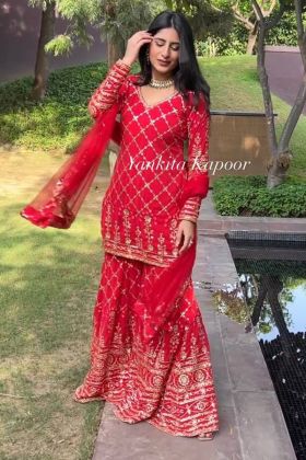 Yankita Kapoor Red Sequence Work Sharara Salwar Suit