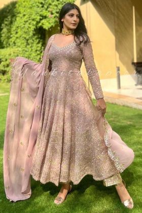 Yankita Kapoor Style Baby Pink Sequence Work Gown