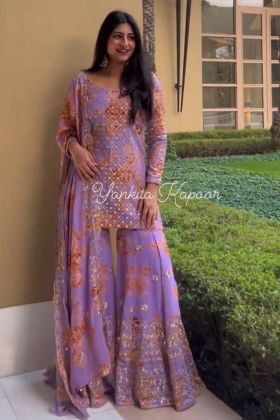 Yankita Kapoor Wear Lavender Flower Print Sharara Suit