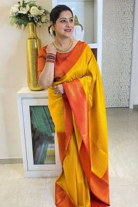 Yellow Banarasi Soft Silk Haldi Special Saree