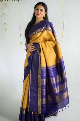 Yellow Banarasi Soft Silk Jacquard Work Saree