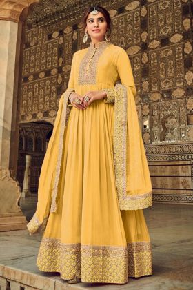 Yellow Coding Embroidery Work Georgette Anarkali Suit