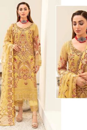 Yellow Cut Work Embroidered Pure Georgette Pakistani Salwar Suit
