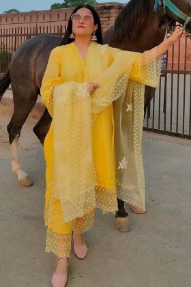 Yellow Embroidery Work Jam Cotton Salwar Suit