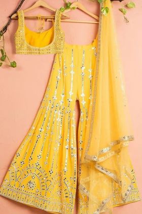 Yellow Embroidery Work Sharara Dress For Party