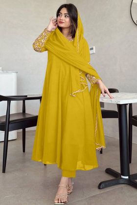 Yellow Faux Georgette Sequence Work Gown