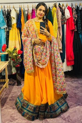 Yellow Jacquard Work Anarkali Style Long Gown