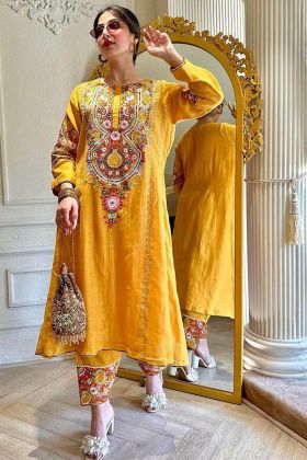 Yellow Parampara Silk Pant Style Salwar Suit