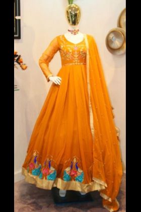 Yellow Readymade Anarkali Style Long Gown