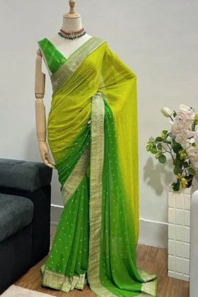Yellow Shaded Foil Printed Georgette Saree