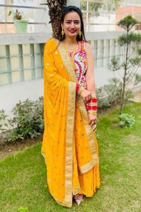 Yellow Sharara With Flower Embroidery Work Top