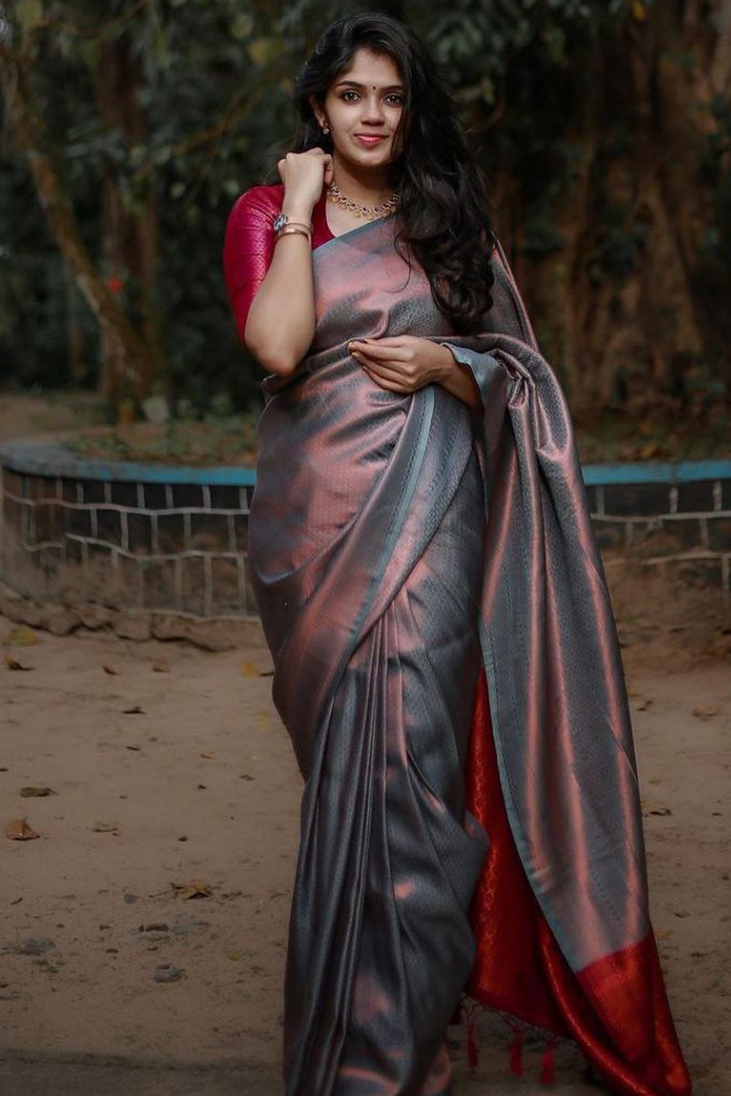 Ash color EXCLUSIVE ikkat pure silk saree - FromBharat