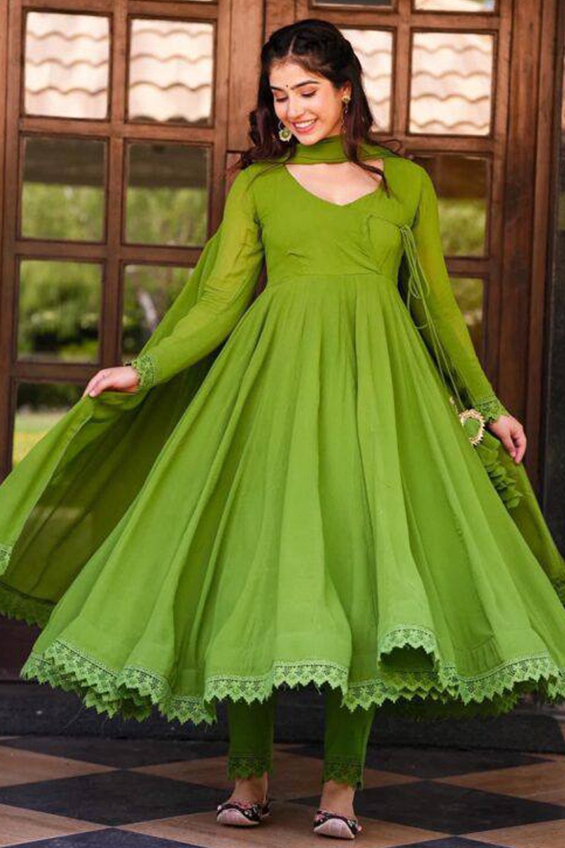Green Bandhani Printed Faux Georgette Silk Anarkali Gown