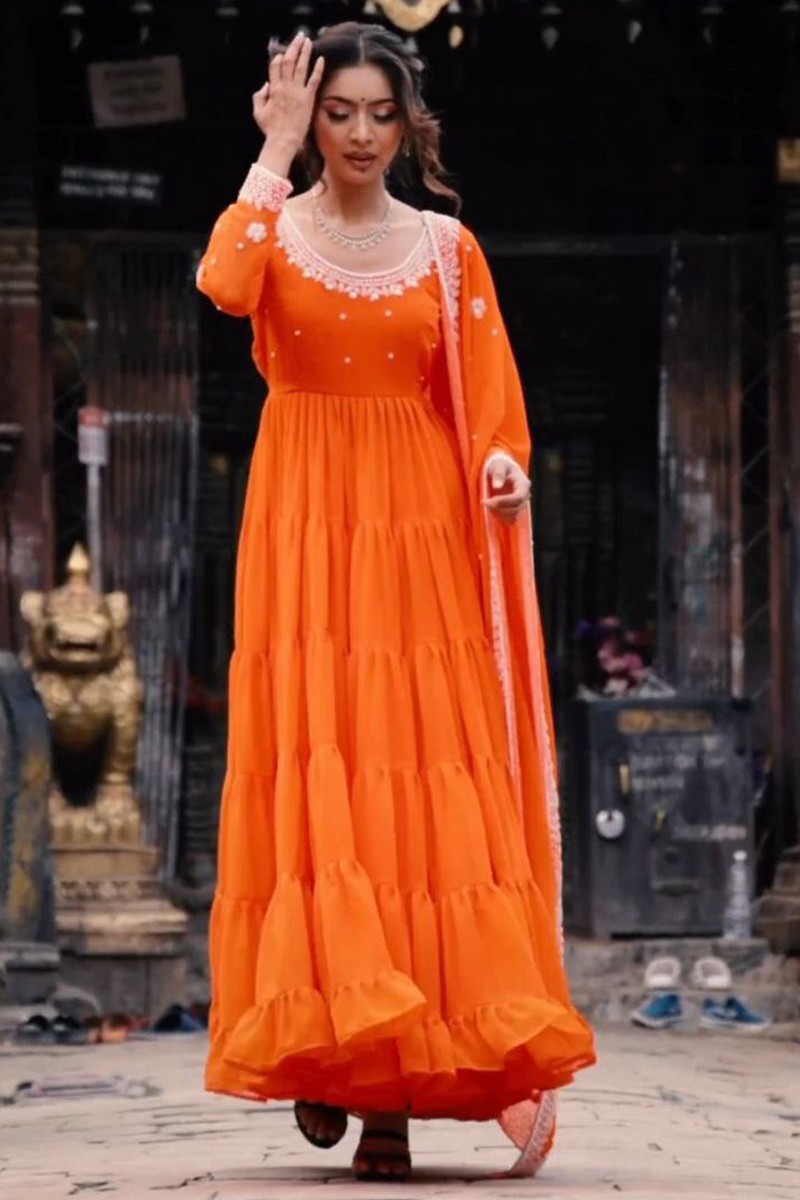 Orange Milla Maxi Gown | Embellished gown, Ladies gown, Orange gown