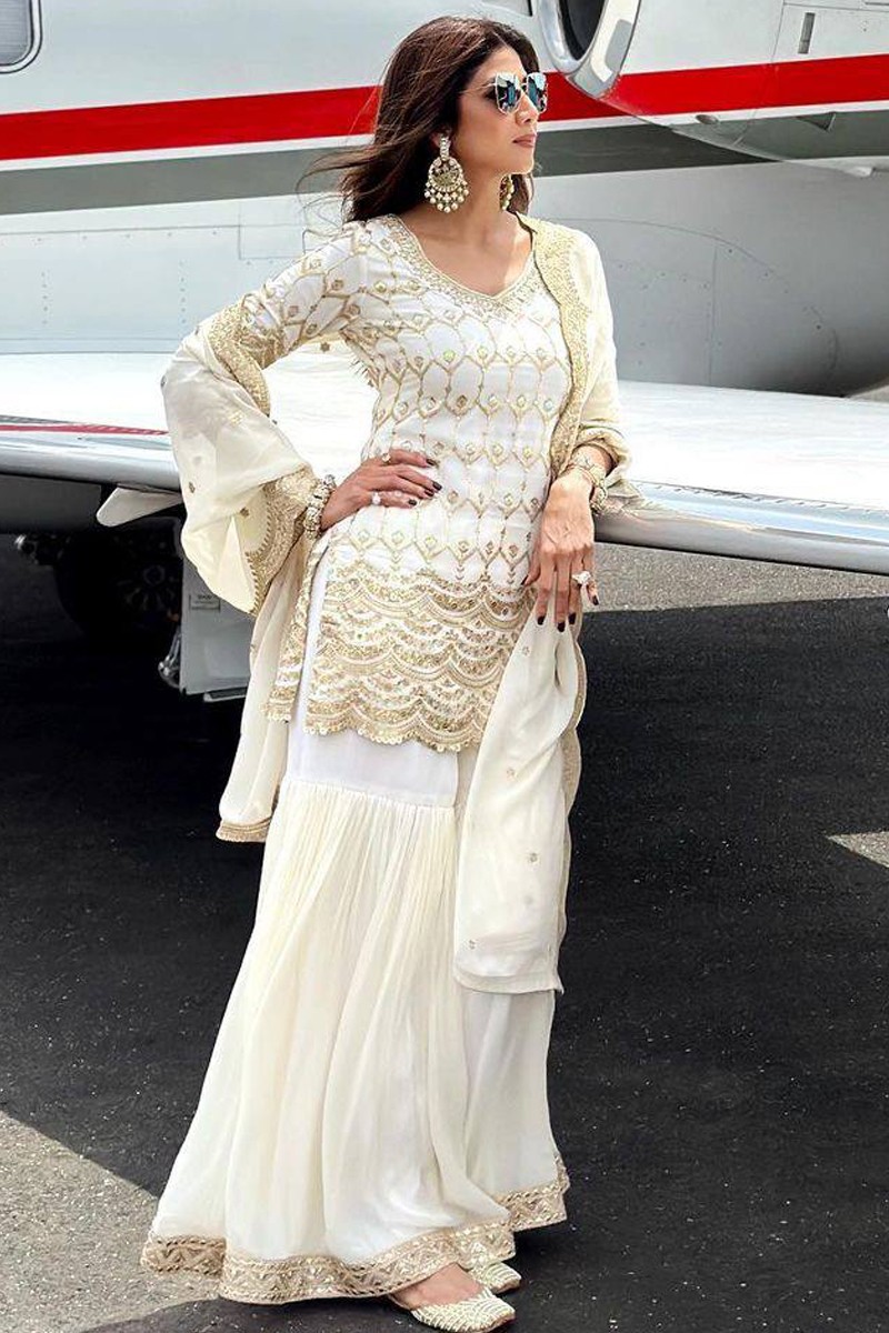 Celebrity Shilpa Shetty Look Designer White Sharara Set,women Traditional  Wear Festive Outfit,pakistani Niakh Outfit,bridesmaid Sharara Top - Etsy